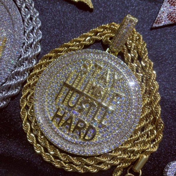 Gold pendant with stainless steel chain, hip hop jewelry for men, bling chain.