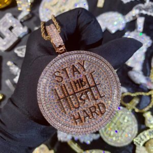 Rose bling pendant held in hand, perfect for hip hop fashion, iced out pendant.