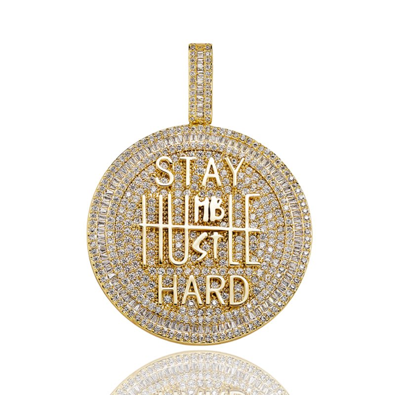 Gold plated iced out coin pendant necklace for men, bling jewelry for hip hop style.
