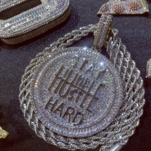 White pendant with stainless steel chain, bling jewelry for hip hop fans.